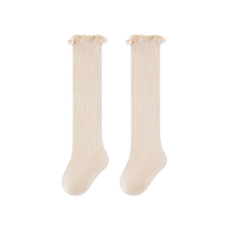 Baby Girls Socks Summer Breathable Mesh Ruffle Trim Long Baby Socks Solid Color Anti-Mosquito Socks for Toddler Infants