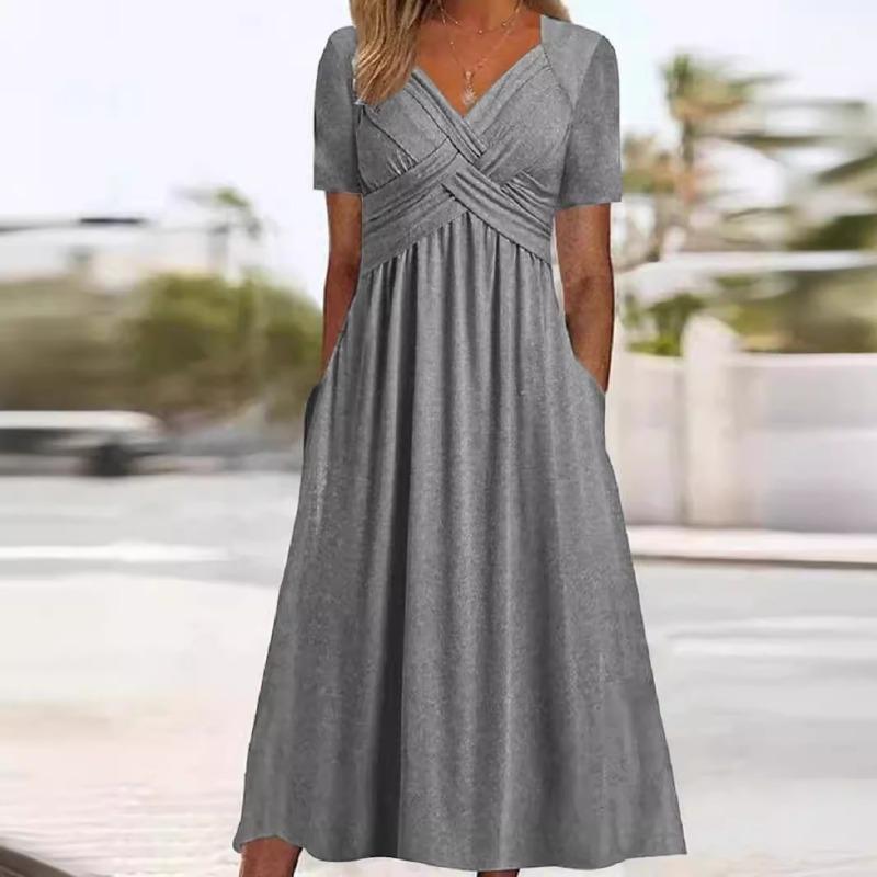 Summer New Solid Color Short Sleeved Dress