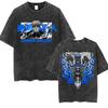 Anime Attack Titan Retro Wash Bedrucktes T-Shirt Mikasa Ackerman Eren Jaeger Freie Flügel Muster Herren Sommer T-Shirt