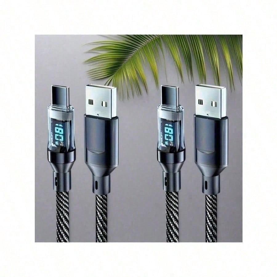 

180W ultra fast charging USB A to Type-C cable with LED digital display, matte surface, data synchronization, чёрный