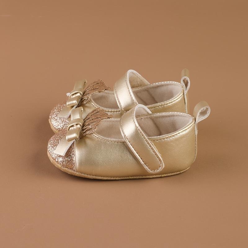 Flat Crown-Patterned Princess Shoes for Newborn Girls Aged 0-1, Featuring a PU Butterfly Knot And Glittery Design, Perfect for Spring And Summer