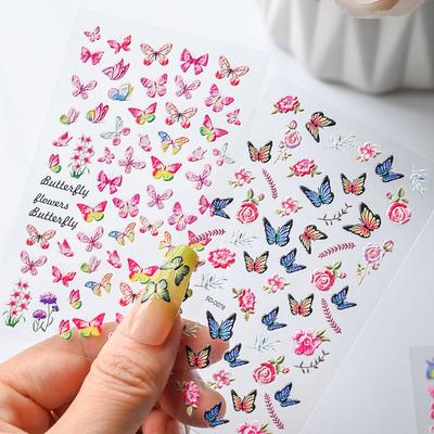 Color Relief Butterfly Nail Art Sticker 5D Three-Dimensional Butterfly Flower Adhesive Nail Decorative Relief Sticker