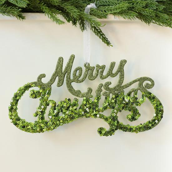Glitter Christmas Ornaments Green Sequined Butterfly/Star/Reindeer Xmas Tree Hanging Decorations for Xmas Tree Holiday Home Party Decor