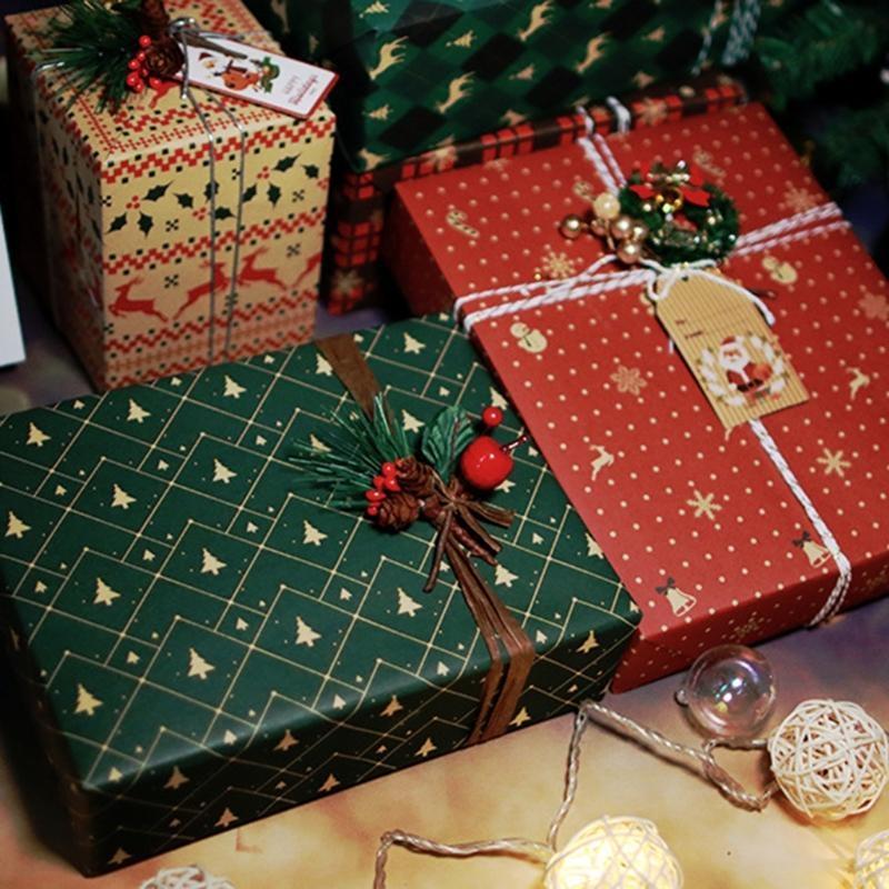 

5 Sheet Christmas Wrapping Paper Kraft Paper with Snowflake Elk Pattern for Christmas Collection Gift Packaging China Mainland