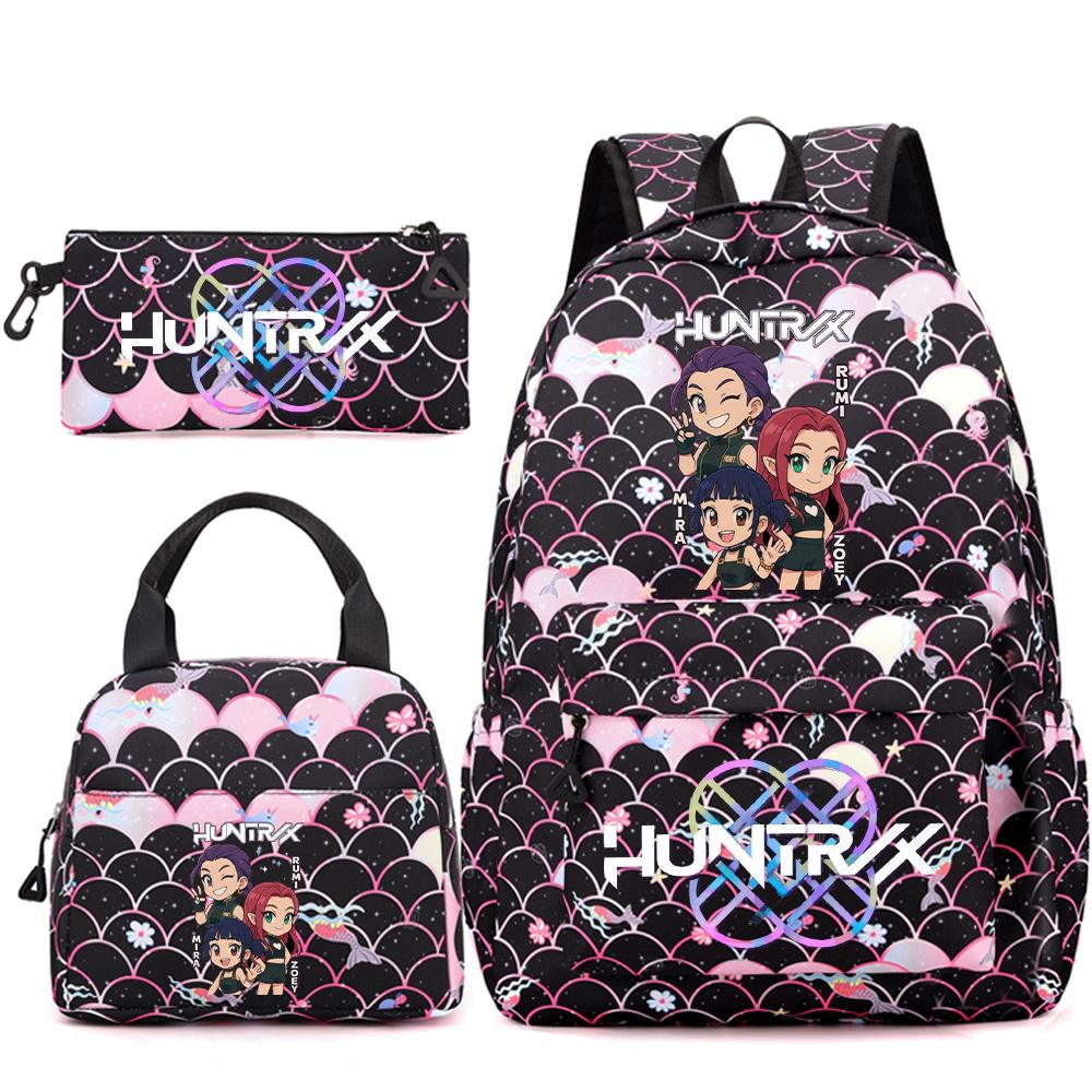 3Pcs/set Anime Kpop Printed Backpack Handbag Pencil Case for Teenger Student Girl Boy Schoolbag Kid Bookbag Large Capacity Travel Bag Gift
