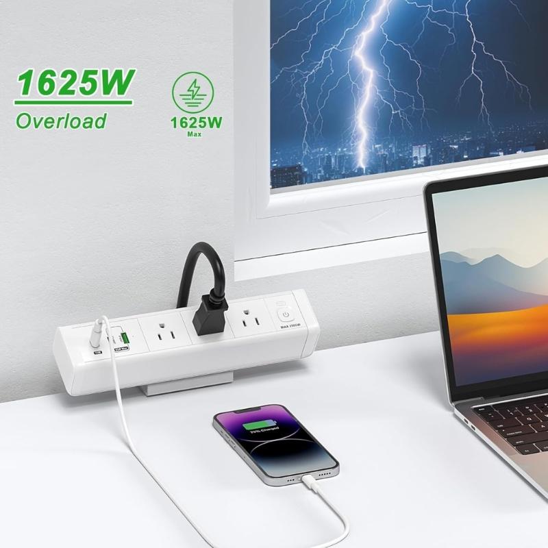 3 Outlet Desk Clamp Power Strips with USB C, Flat Plug Desktop Edges Power Strips, Desk Mount Clamp Socket Connect
