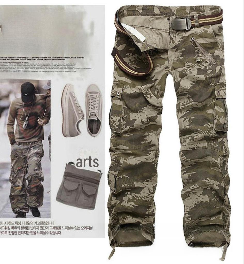 Pánské velké volné maskáčové cargo kalhoty pro volnočasové outdoorové sporty