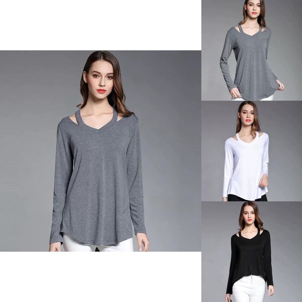 Simple Solid Color Off Shoulder Design Women Long Sleeved Top For Fall Comfort