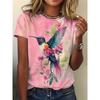 Pink Tie-Dye Women's Tee - Hummingbird Floral Graphic, Vibrant Tropical Bird Print Design for Casual Daily Wear