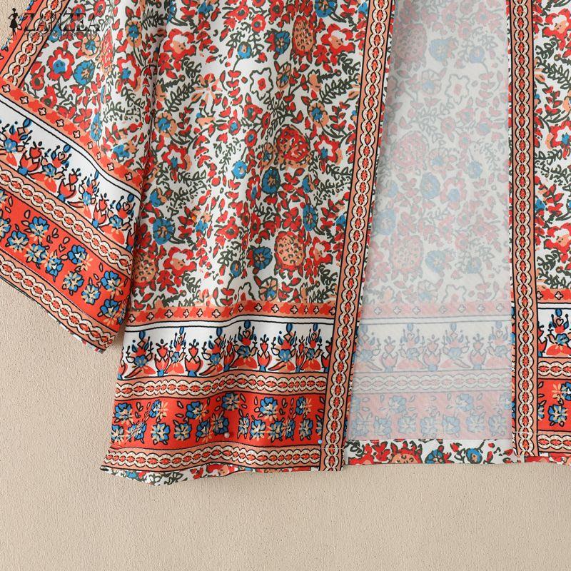 ZANZEA Women Bohemian Floral Print Open Front Cropped Half Sleeve Vintage Casual Holiday Tops Blouse