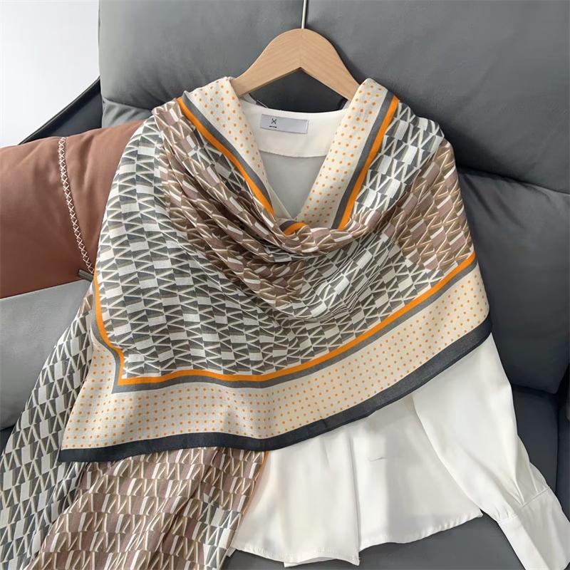 New Cotton Linen Scarf Versatile Printing Long Scarf Spring Autumn Korean Style Shawl Outerwear Warm Fashionable Women'S