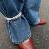 ins romantic Su chain pants anklet decoration, beaded imitation pearl diamond cross shortened foot decoration