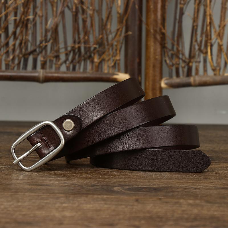 Ins Style Decorative Jeans With Fashionable And Simple Versatile Leather Belt Women'S First Layer Cowhide Black Thin Belt Trendy