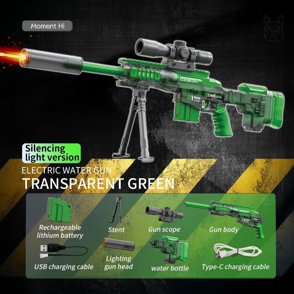 Full Auto Electric Water Gun Toy with Flashing Light Rapid-Fire Motorized Blaster for Summer Outdoor Fun & Kids Play Game