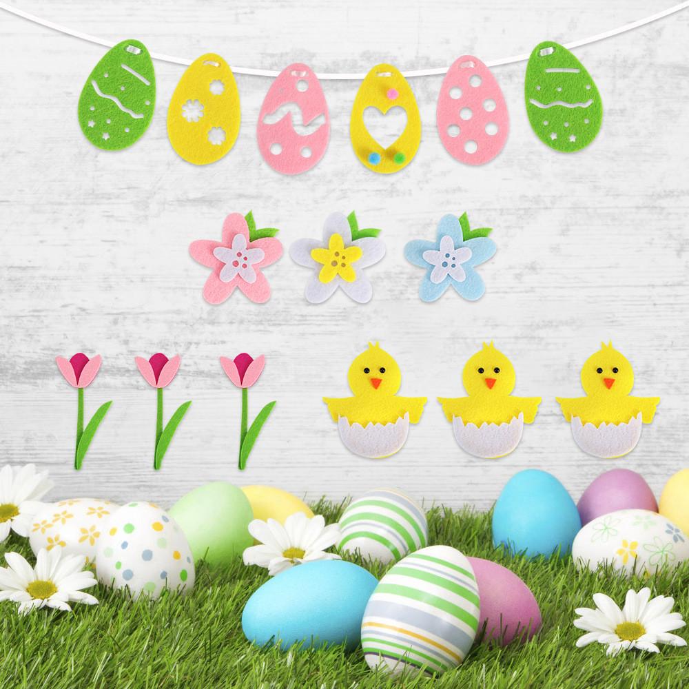 Festive Felt Easter Bunny Banner With Colorful Eggs And Chick Decorations For Celebrations