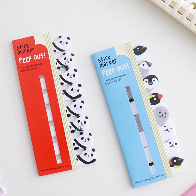 1 Piece Kawaii Stationery Cartoon Animals Marker Memo Pad Bookmark Flags Index Tab Sticky Notes Label Paper Stickers