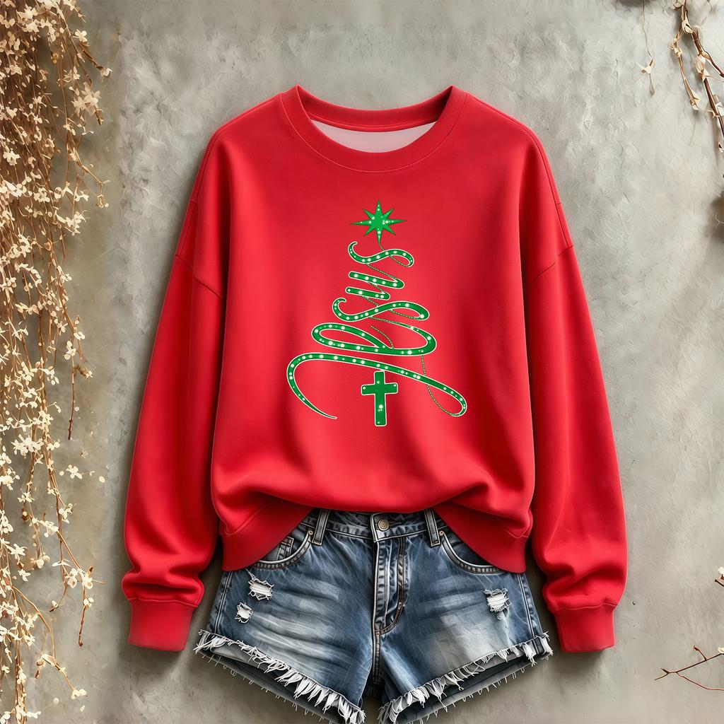 Women's Christmas Sweatshirt Long Sleeve Crewneck Pullover with Holiday Print