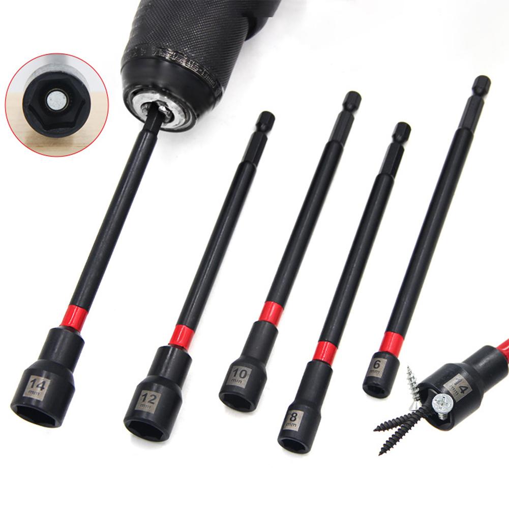 1/5PCS 6 Inch Magnetic Long Nut Driver For Impact Drill Hex Socket Adapter 8-14mm Extended Socket Wrench Power Tool