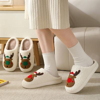 New Christmas Elk Cotton Slippers Men and Women Autumn and Winter Cute Cartoon Home Non-slip Couple Indoor Plush Cotton Shoes