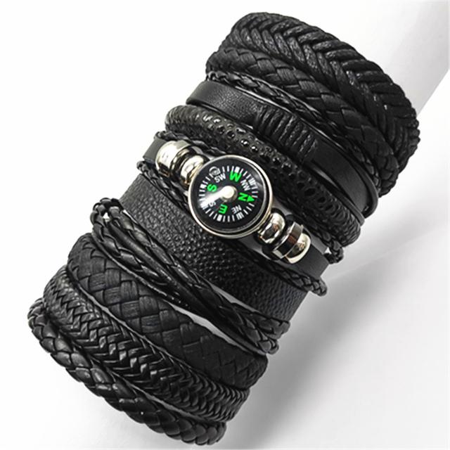 10 Pcs/set Black Wrap Woven New Fashion Handmade Men Bracelets Male Women Leather Bracelets Men Bangle Jewelry Gift