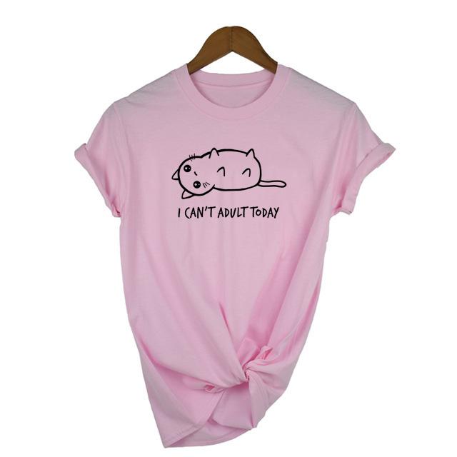 I Can T Adult Today Lovely Cat Letter Print T Shirt Women O Neck Short Sleeve
