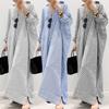Korean Style Women Long Sleeve Button Down Striped Casual Maxi Shirt Dress