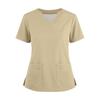 Women's Short Sleeved Color V-neck Buttonable Side Slit Top T-shirt