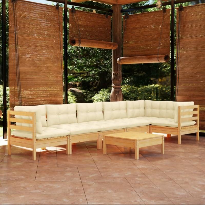 Día y Noche - Día y Noche Muebles de jardín 7 piezas cojines madera de pino color crema