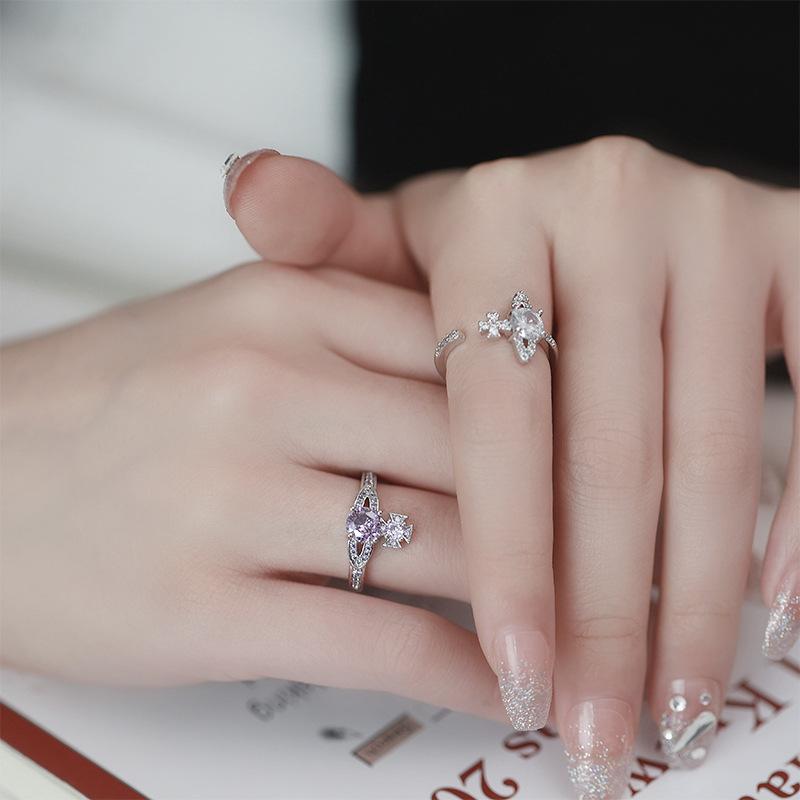 Planet Saturn Open Ring Female Full Diamond Zircon Niche Design A Cold Wind Index Finger Ring