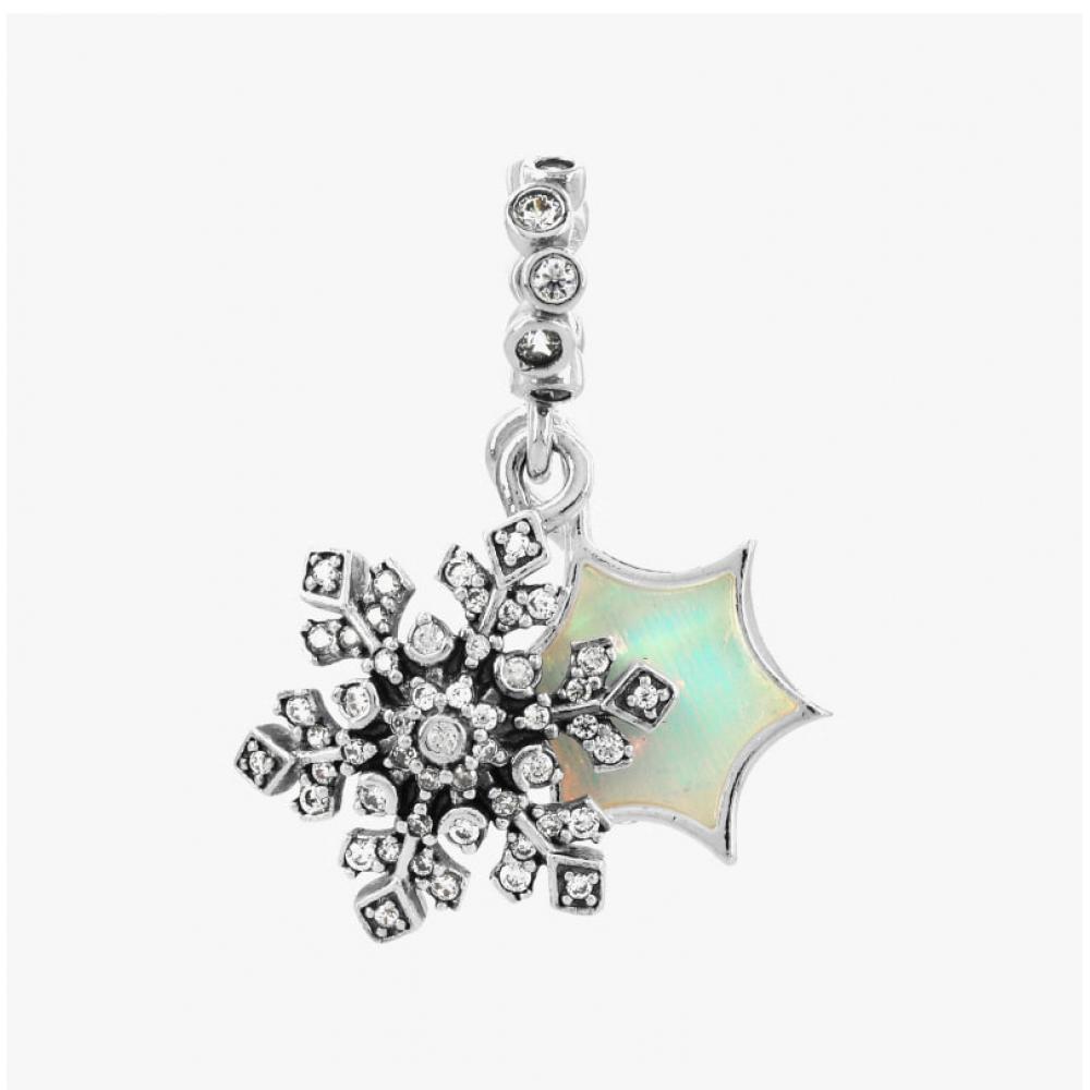 PAndora Opalescent Snowflake Double Pendant And Dangle Silver Charm 794142c01