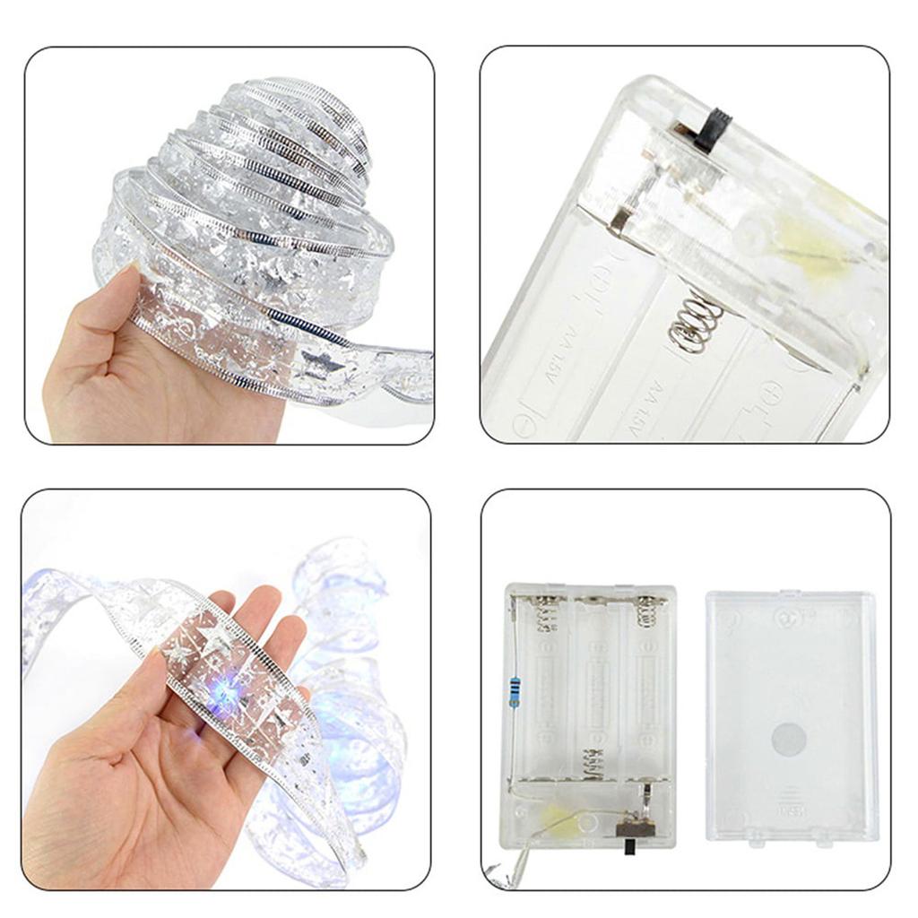 2023 New Year Xmas Christmas Decor Ribbon Lights Double Layer Copper Wire Ribbon Strings Lights For Weddings Christmas Tree Decorations