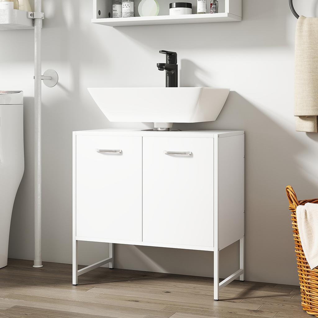 Bathroom Vanity Unit, Under Sink Storage Cabinet with Soft-Close Doors for Basin without or with Pedestal, White