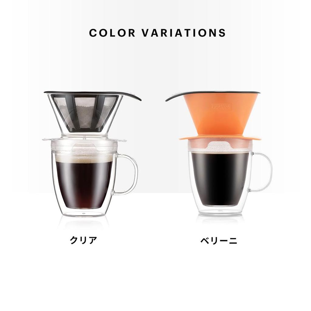 BODUM POUR OVER Coffee Dripper with Stainless Steel Mesh Filter, Double-Walled Mug, 350ml [Authentic] K11872-10SA