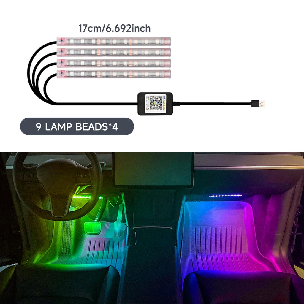 4-in-1 5V-12V RGB LED Interior light LED Lamp Car Lamp Foot light Car Decorations APP control, dynamic rhythm atmosphere light