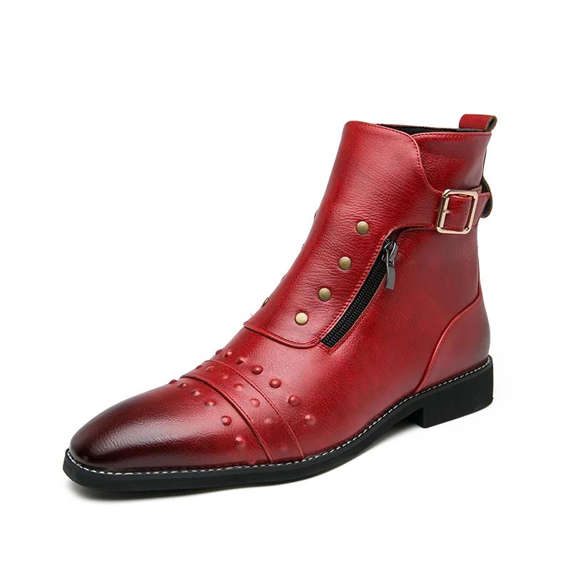 

Fashion British Style Luxury Men s Dress Boot Oxfords Shoes Designer Motorcycle Boot for Male Red Brown Leather Cowboys Boots Men Hombre 38 красный