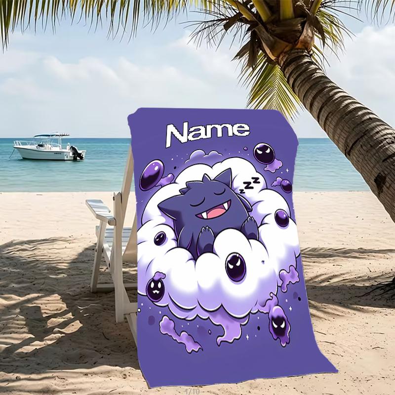 Customizable personalized beach towels Pokémon Gengar themed designs.Suitable for the beach, yoga, sports;ideal as beach accessories