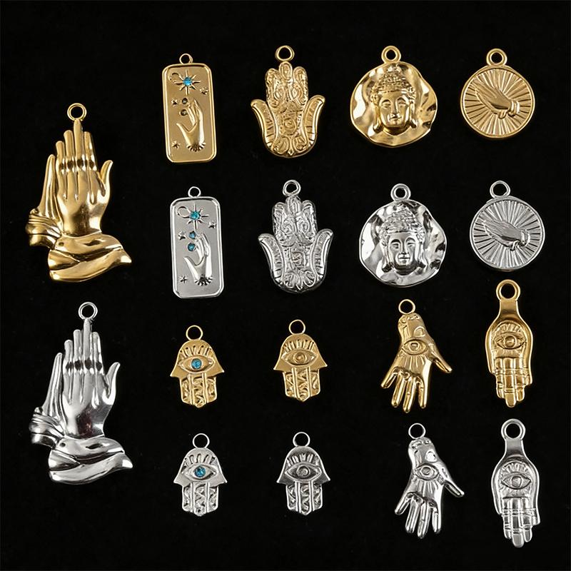5pcs/Lot Turkish Evil Eye Hand Pendants For Jewelry Making Supplies Statement Charm Stainless Steel Pendant DIY Necklace Earring