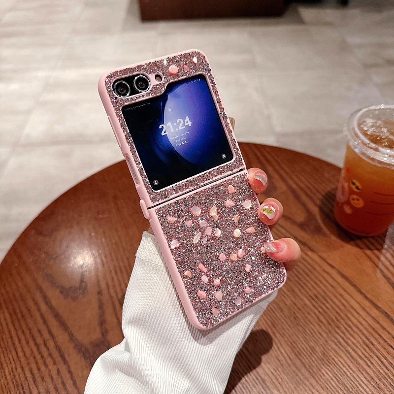 Suitable for Samsung ZFlip5 Flash Diamond Loose Powder Mobile Phone Case Flip4 Folding Screen Fold5 Full Cover Protective Case Fairy