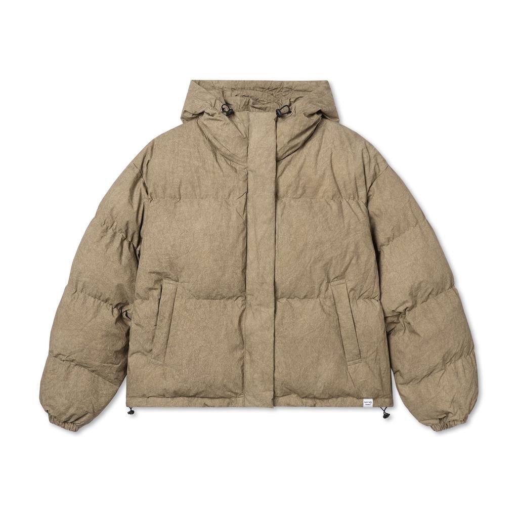 Apostrophe Comma Bottom Point Washed Hooded Padded Jacket_Khaki