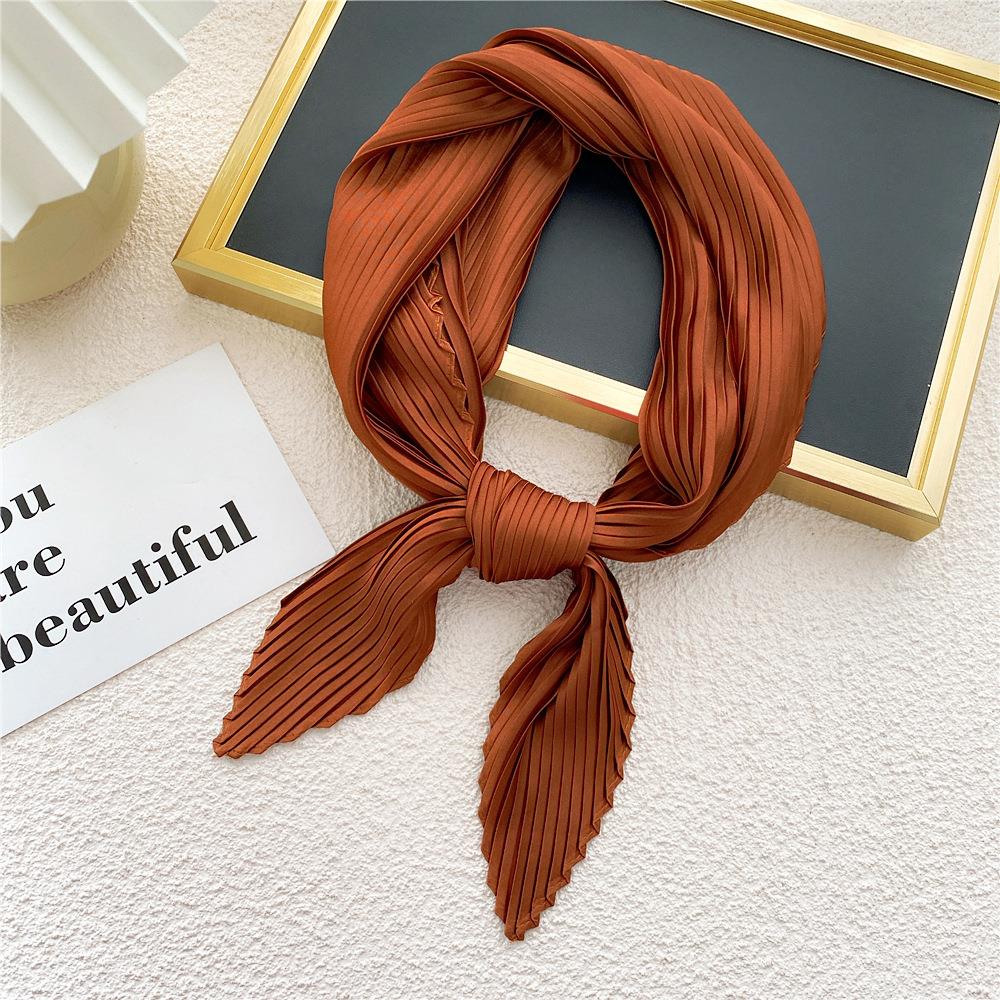 Crinkle Pleated Square Scarf Decorative Solid Color Crinkle Scarf Shawl Women Hijab Neckerchief Headscarf Thin Hair Tie Band