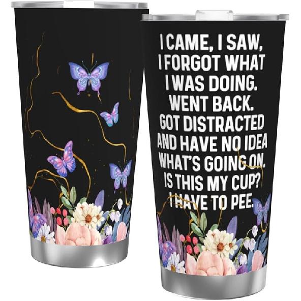 Смешные термокружки для пожилых людей, 20 унций, с крышкой и трубочкой, Я пришел, я увидел, я забыл, что делал, Кружка, смешной сарказм, саркастические подарки для One Size