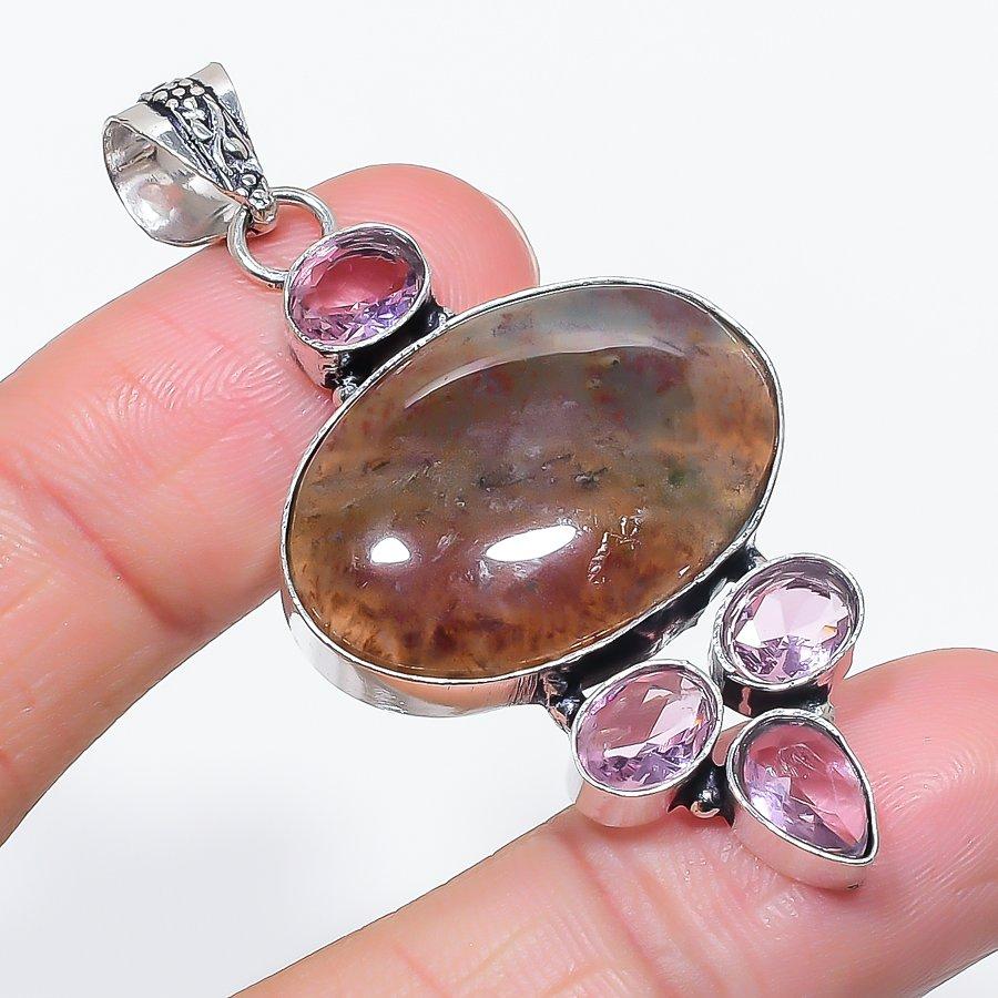 

Натуральный гелиотроп, кунцит серебро 925 пробы ювелирная подвеска 2,32 s1p76