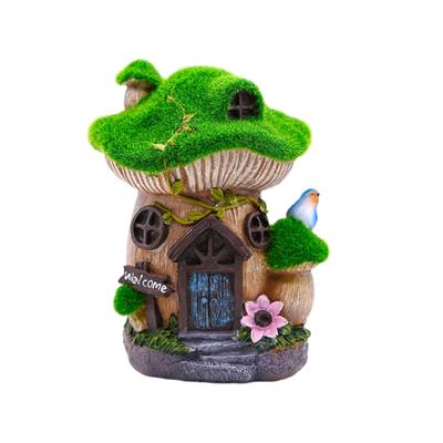 Solar Powered Resin Mushroom House Ornament for Indoor and Outdoor Garden Decors Figure Ornament