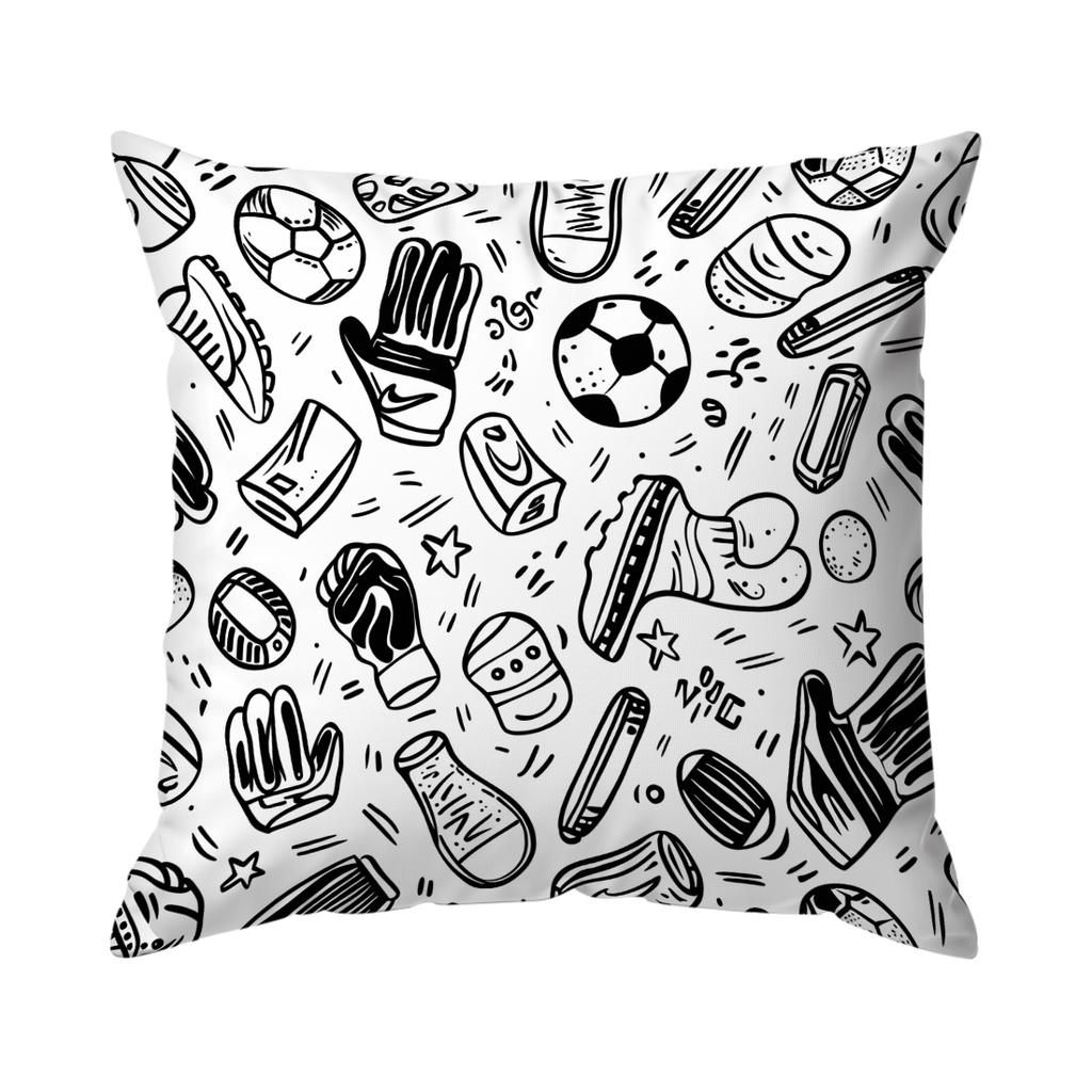 Black And White Football Doodle Cushions Pillowcase Polyester Cushion Cover Throw Pillow Pillowcover Home Car Sofa Decor
