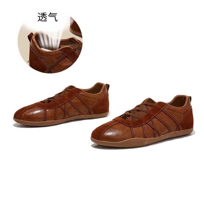 Leather retro cross-strap German training shoes women's summer new flat-bottomed Forrest Gump shoes casual versatile sports shoes