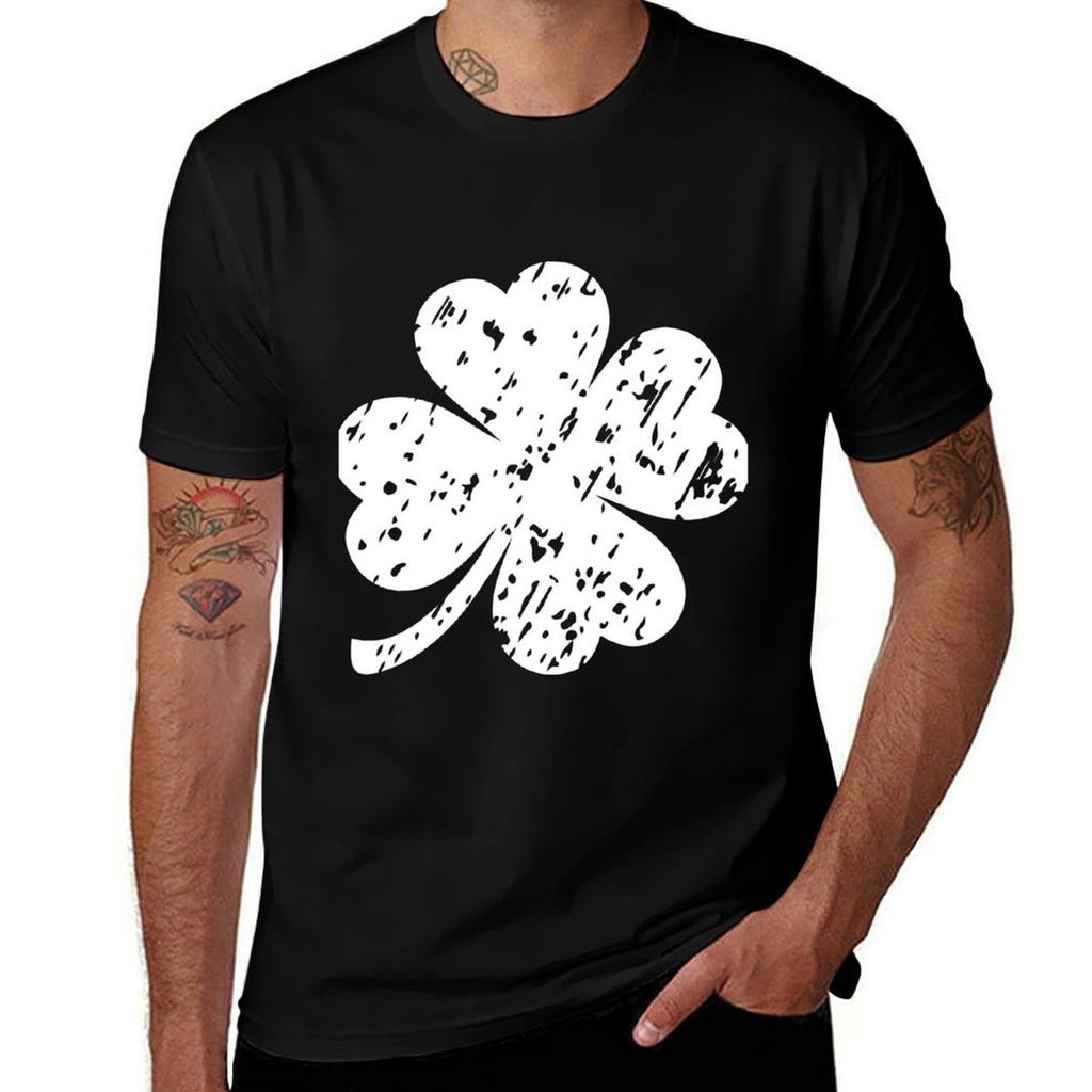 White Four Leaf Shamrock Clover Tshirt T Shirt Custom Print Unisex T Shirt Cotton High Quality Tshirt