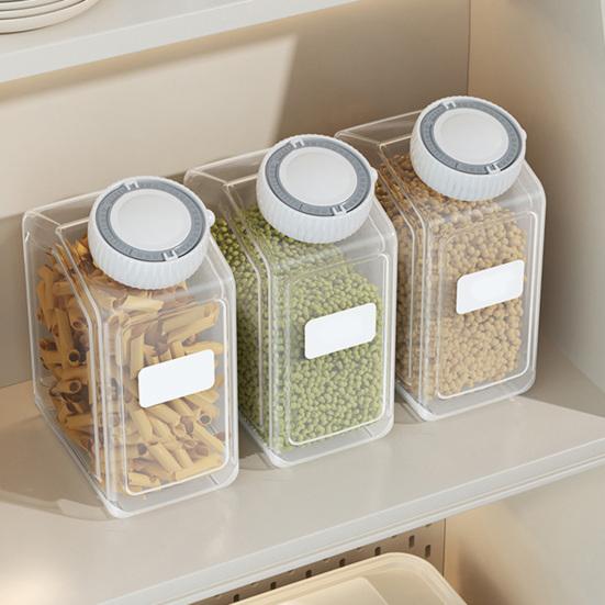 Sealed Food Canister Airtight Food Can with Date Tracker Lid Transparent Grain Storage Can for Beans Pasta Kitchen Pantry Cabinet