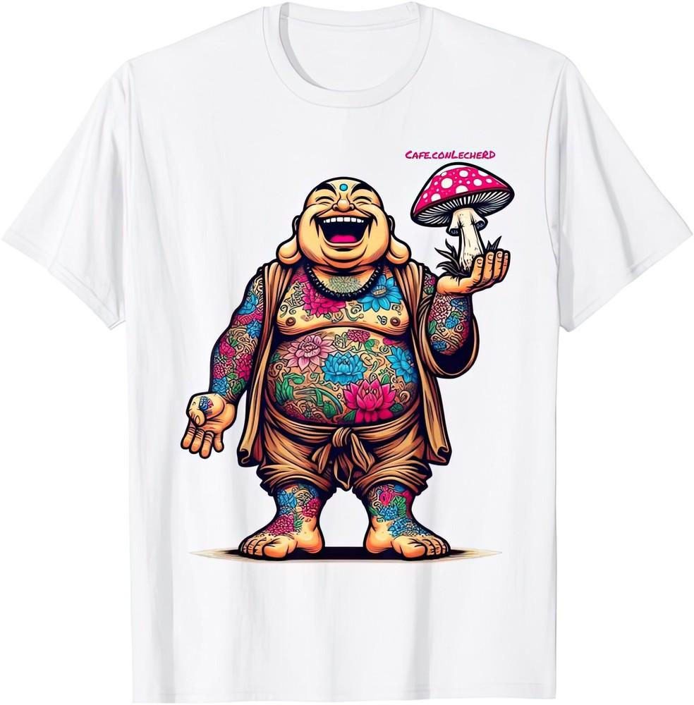 Tattooed Laughing Monk Magic Mushroom Shroom Fungi T Shirt