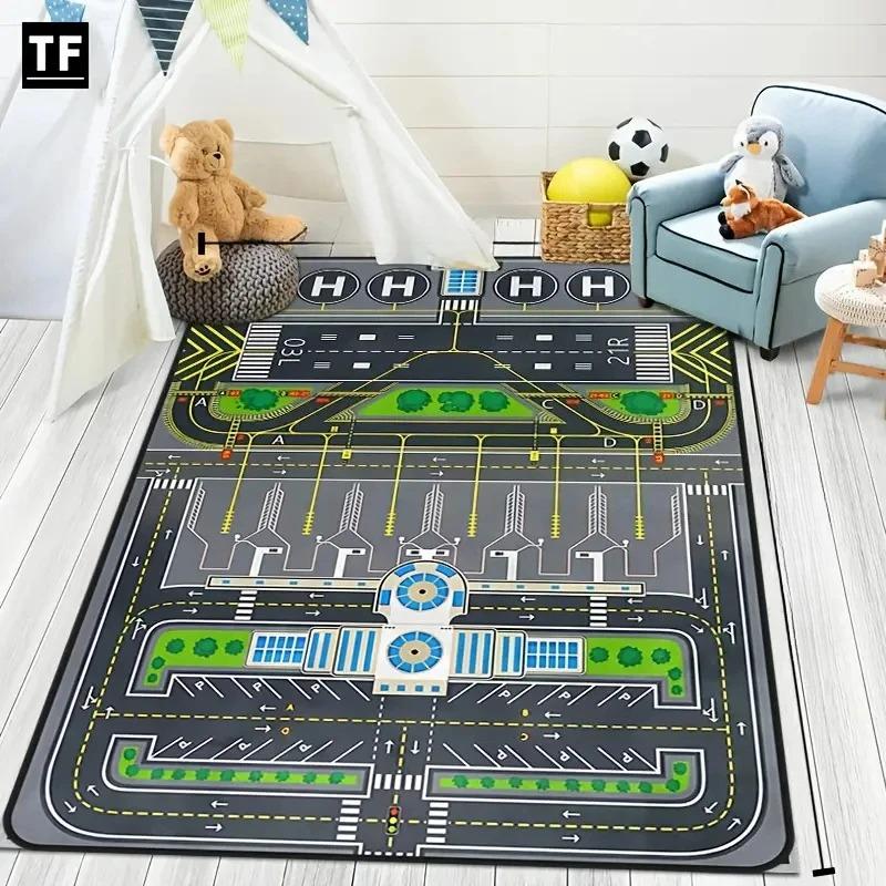 

Aviation Theme Rug, Airport Play Carpet, Interactive Learning Mat Floor Doormat for Kids Playroom Bedroom Nursery Decor Emtrance 40x60cm