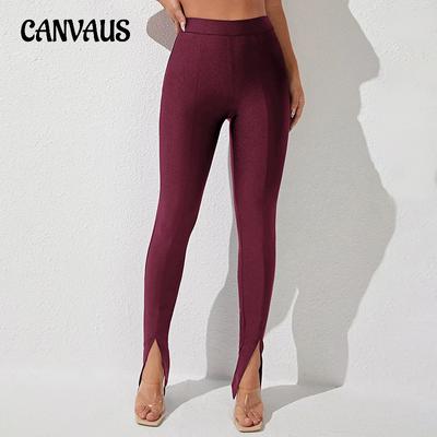 Kadın Slim Küçük Ayak Açık Çatal Mikro Flare Pantolon Moda Düz Renk Pantolon